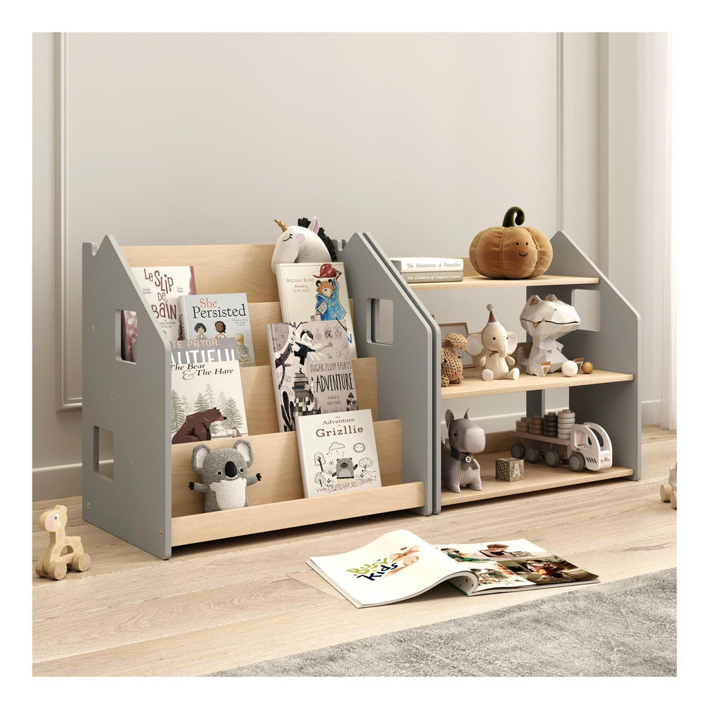 Librería y Estantería Para Juguetes Dúo – Blanco y Gris