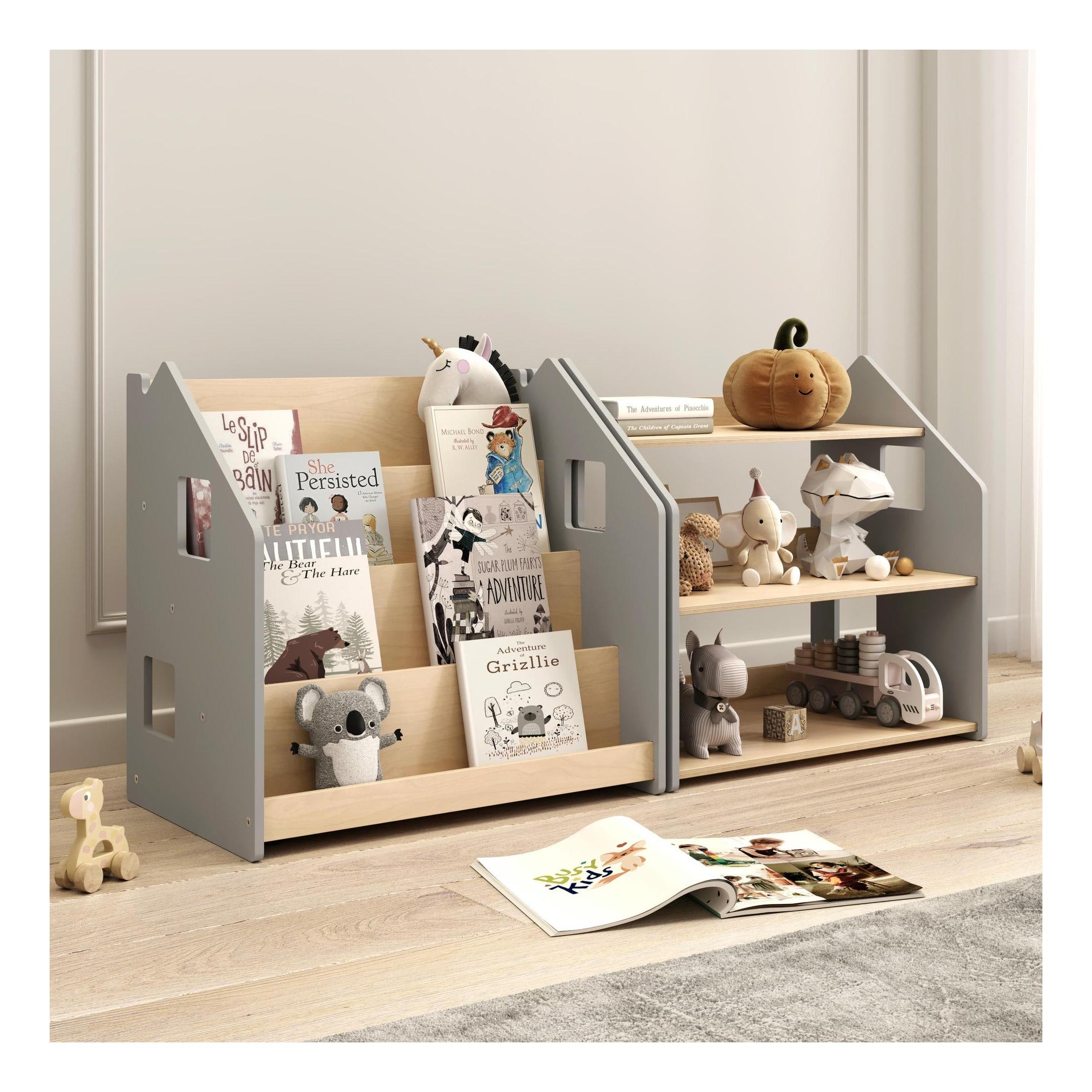Librería y Estantería Para Juguetes Dúo – Blanco y Gris