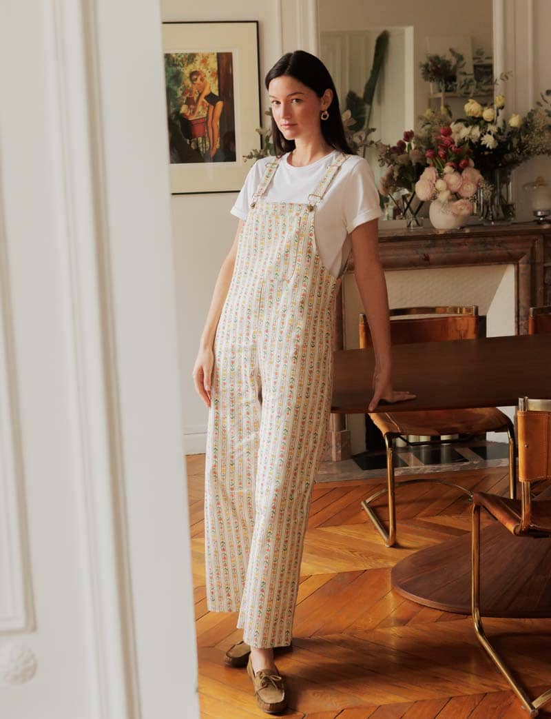 Ecru & Floral Dungarees Roey