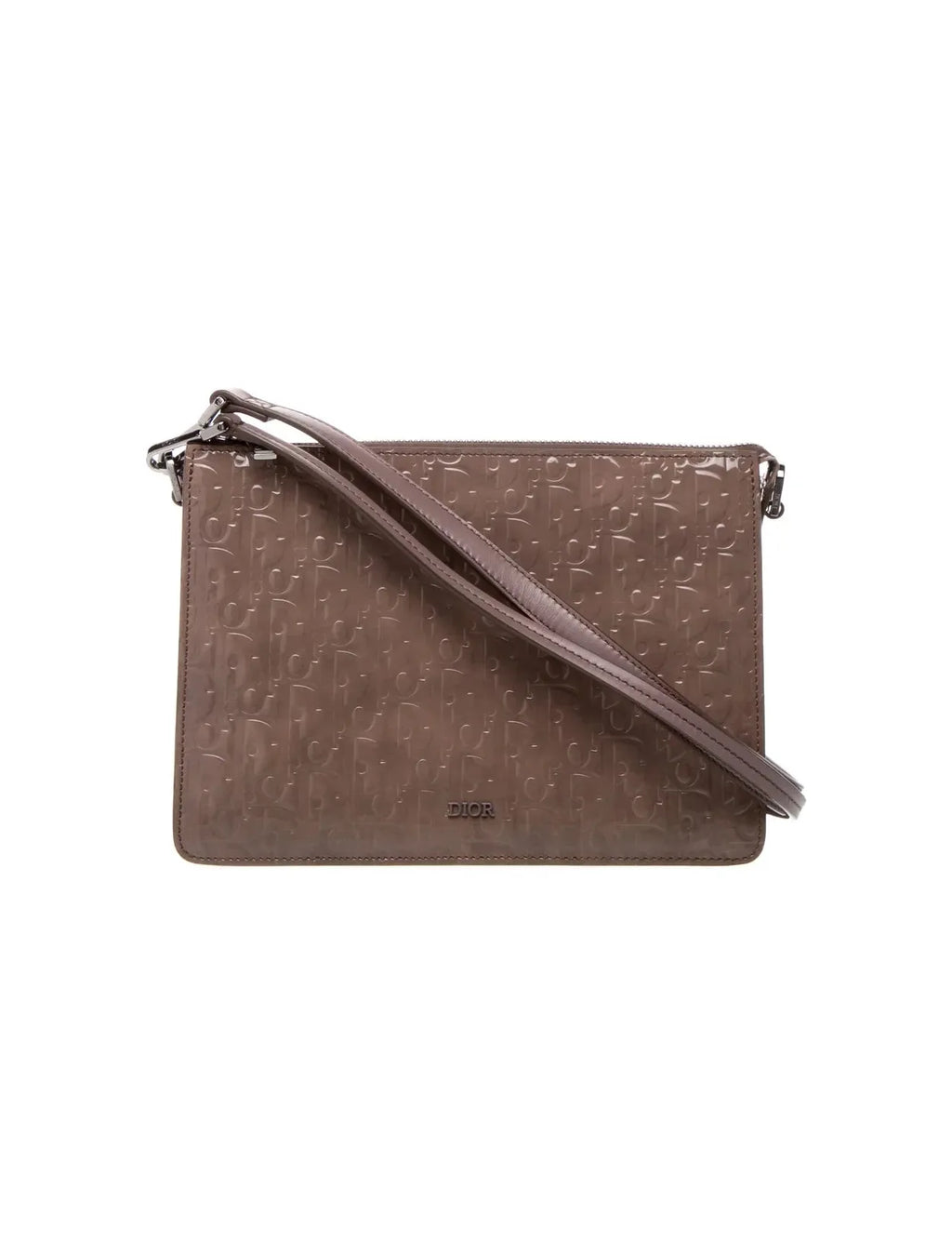 Christian Dior - Clutch Hand Monogram Oblique Mellem Lakeret Læder - Grå