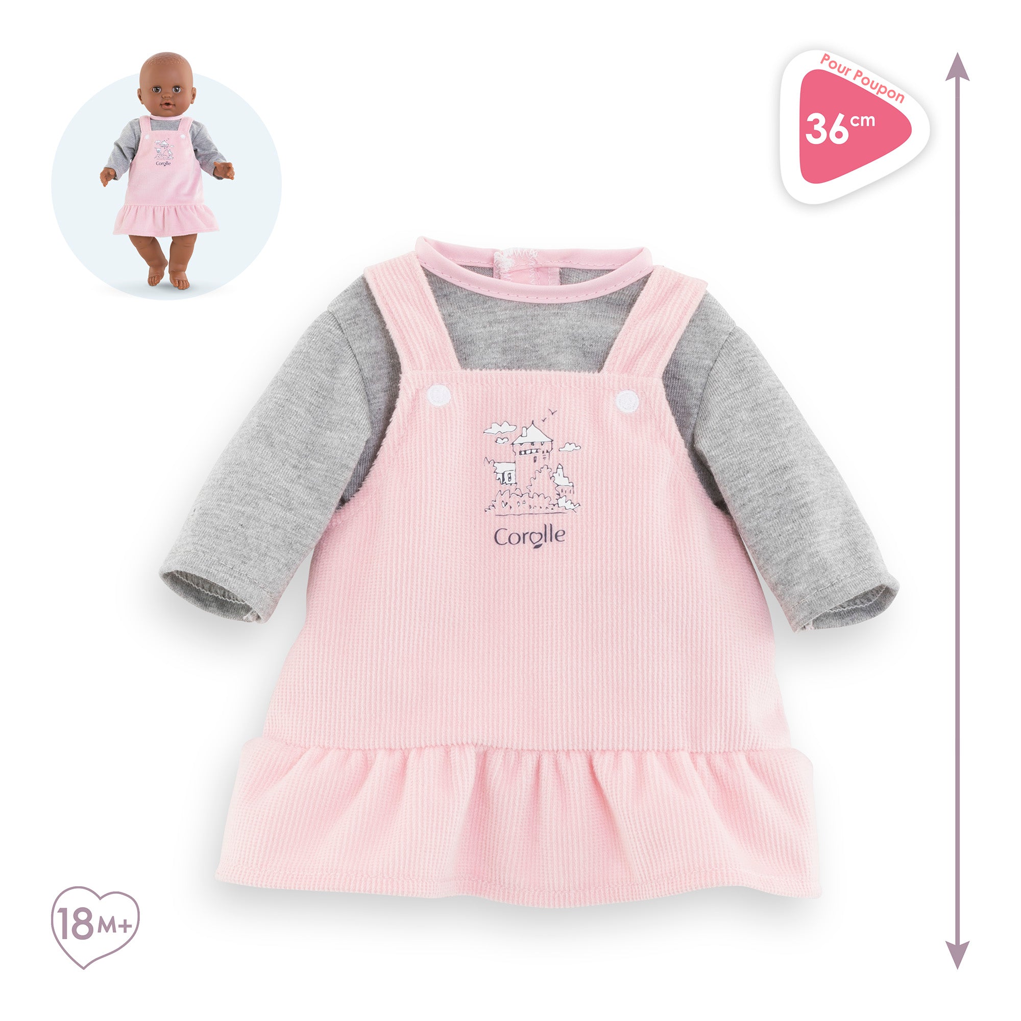 Robe Et T-Shirt Bords De Loire Pour Poupon 36 Cm