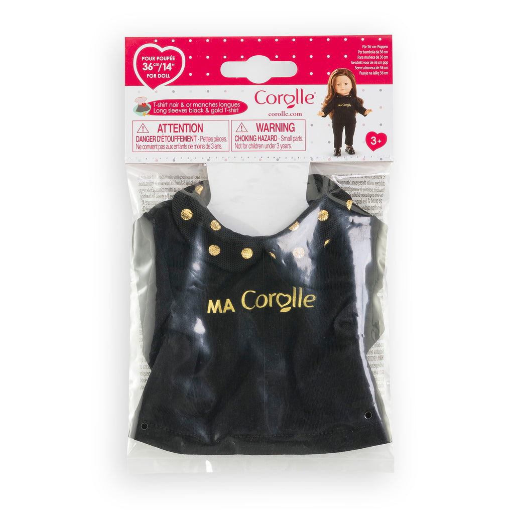 T-Shirt Noir Et Or Manches Longues Pour Poupée Ma Corolle