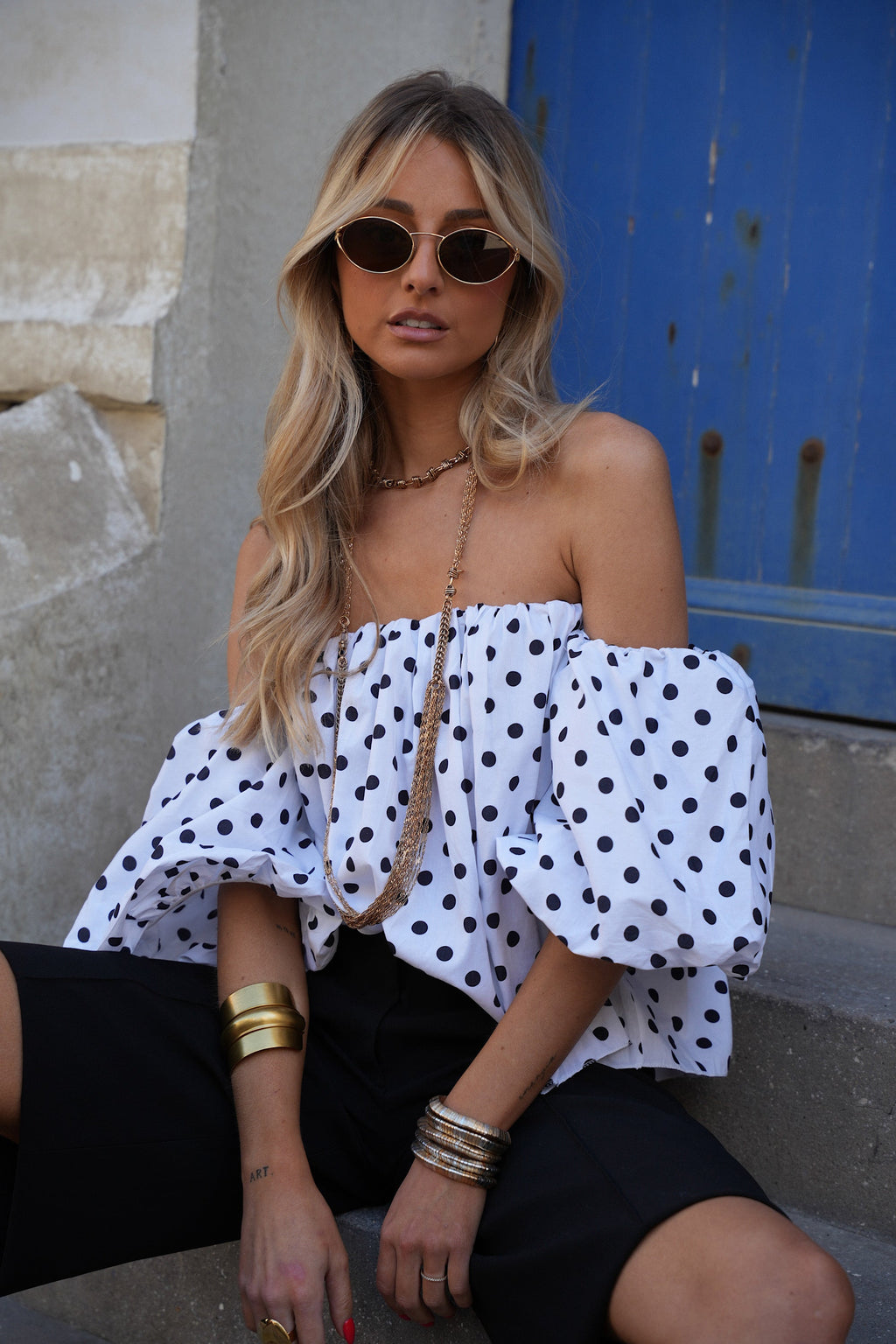 Blouse À Pois Sola - Blanc/Noir