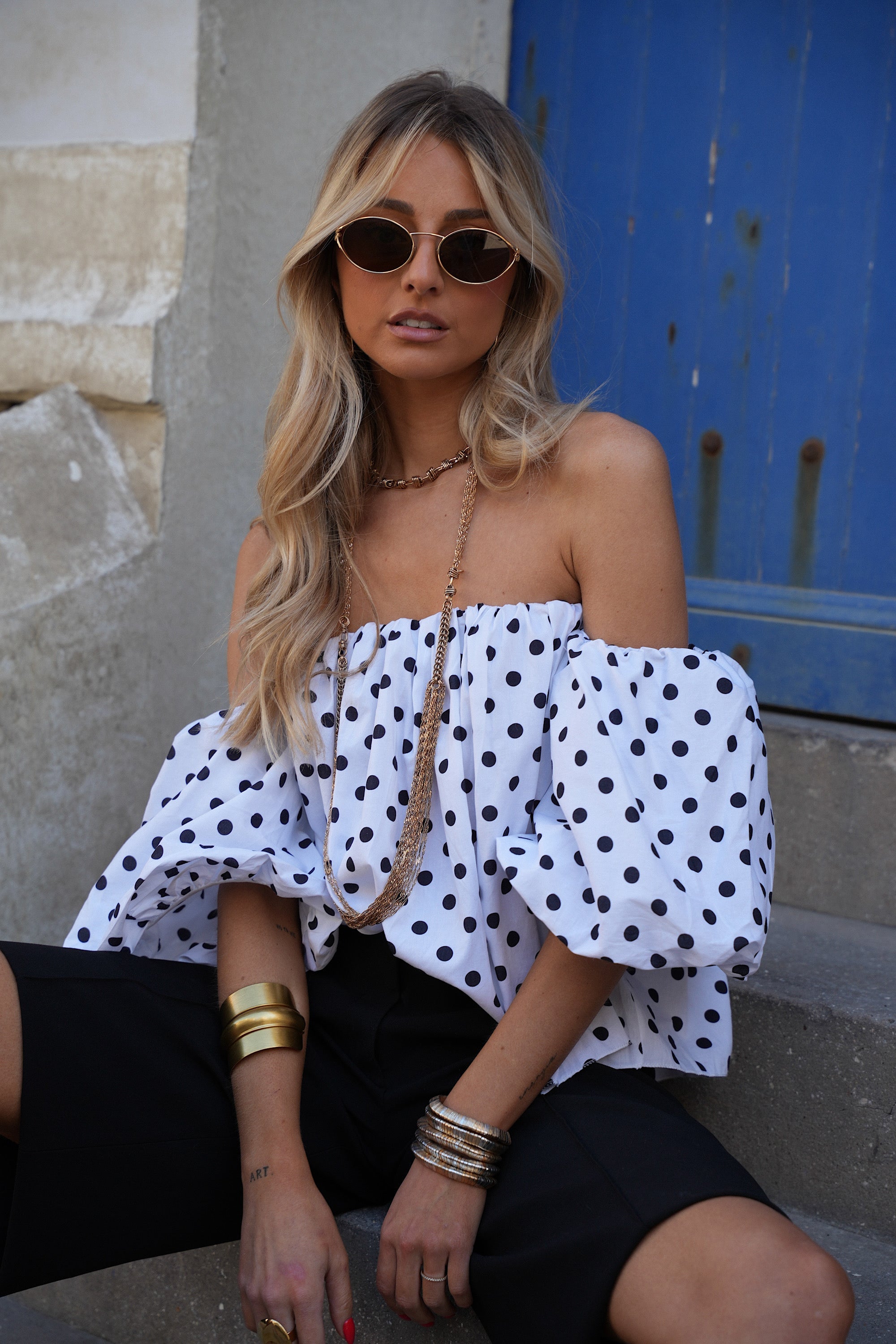 Blouse À Pois Sola - Blanc/Noir