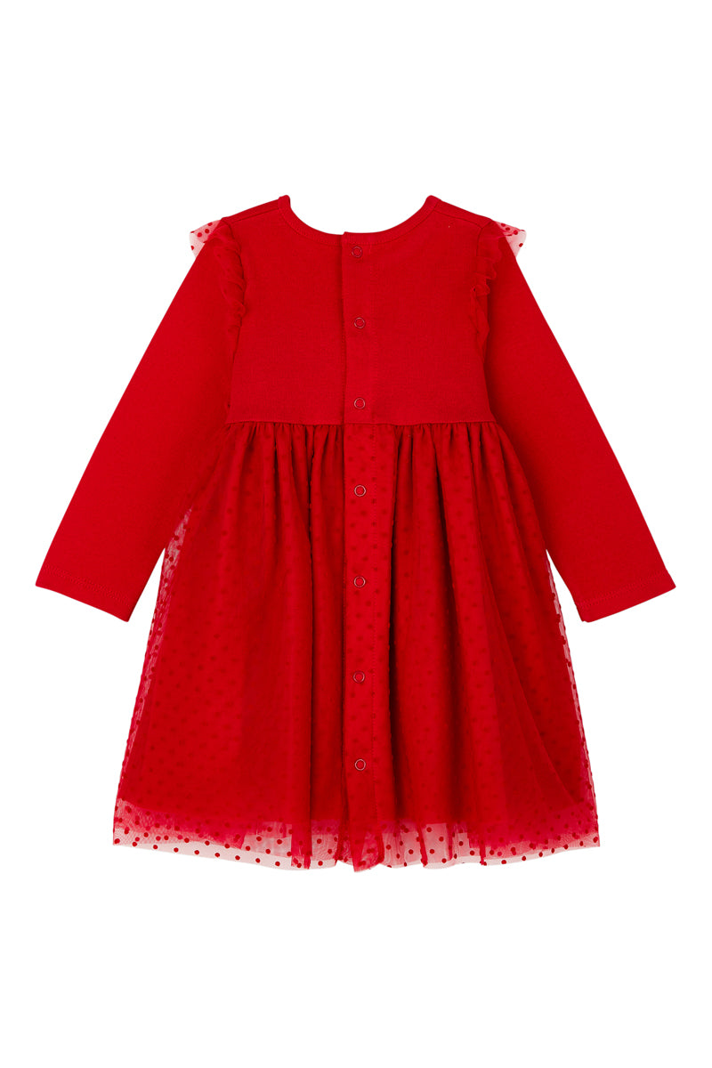 Bi-material Dress - Red - Baby Girl