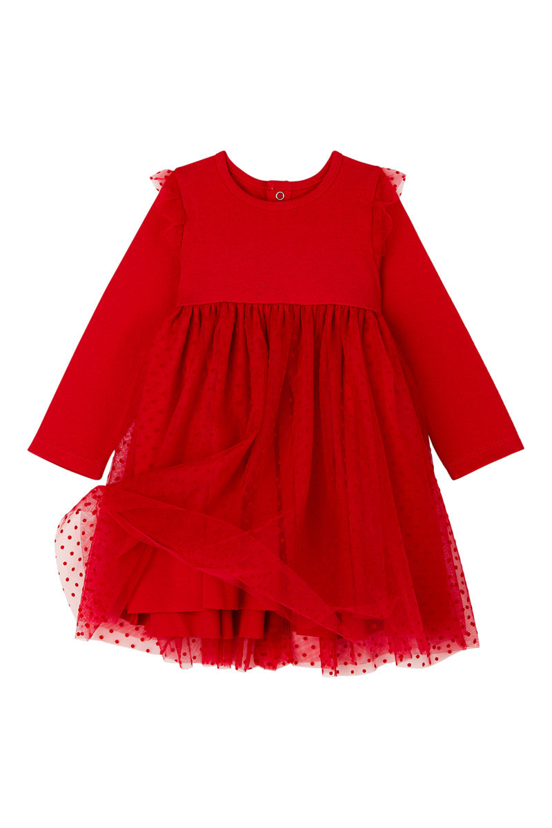 Bi-material Dress - Red - Baby Girl