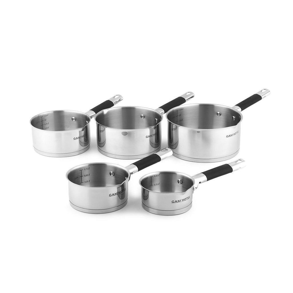 Gam'Hotel – 5 Edelstahl-Kochtöpfe Induktion – 12/14/16/18/20 cm – Silberfarben