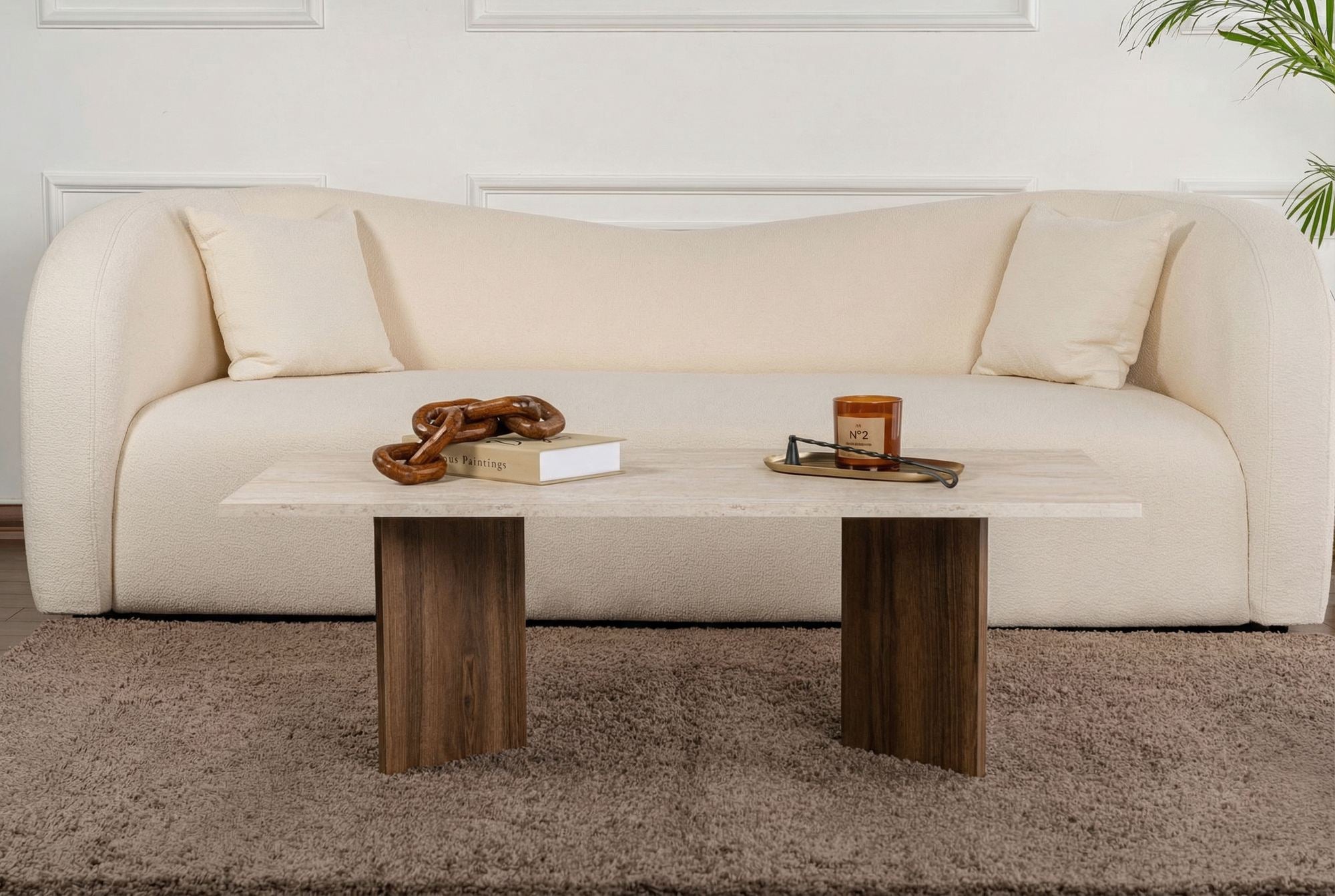 Sabin - Coffee Table - Travertine/Venezia Walnut