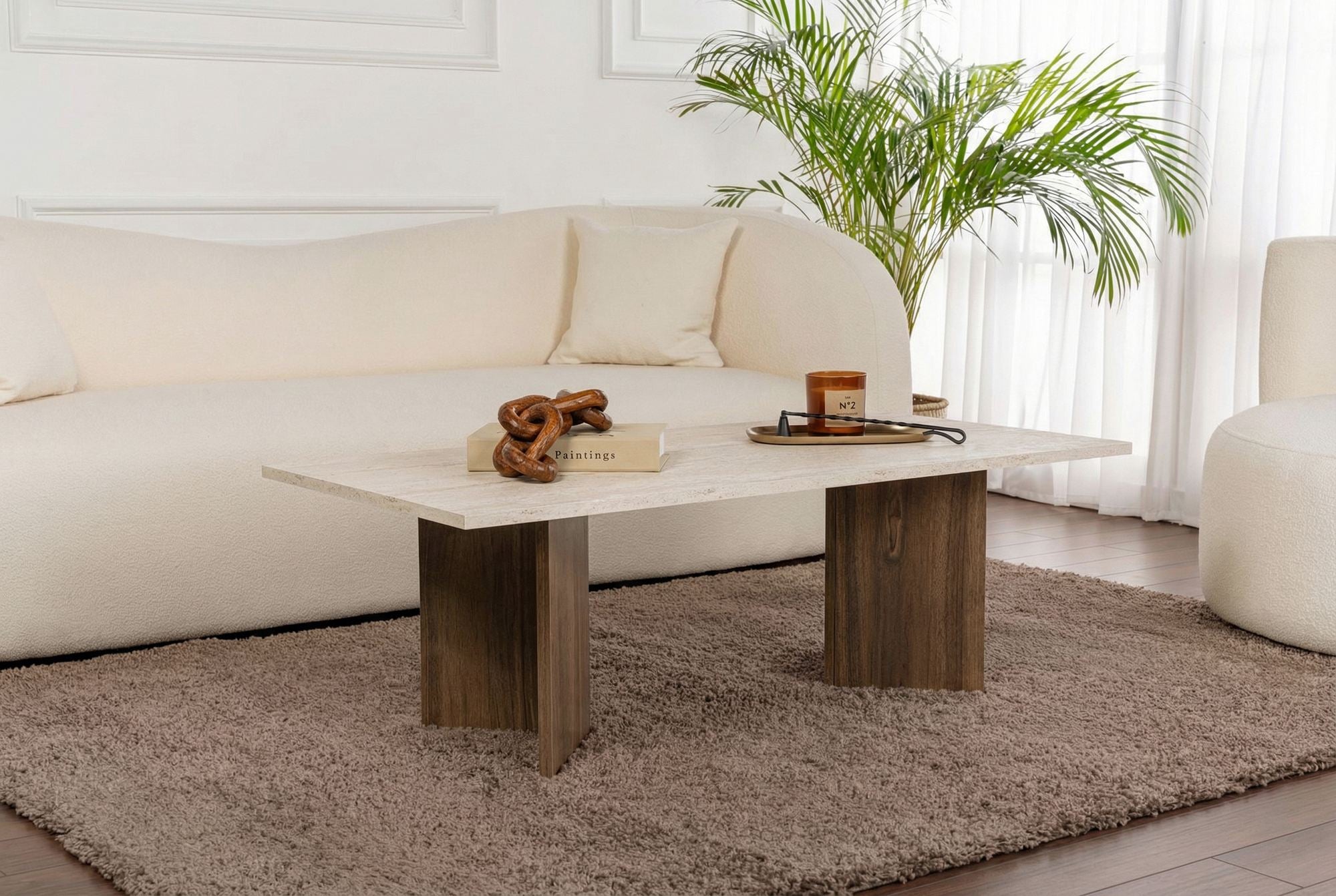 Sabin - Coffee Table - Travertine/Venezia Walnut