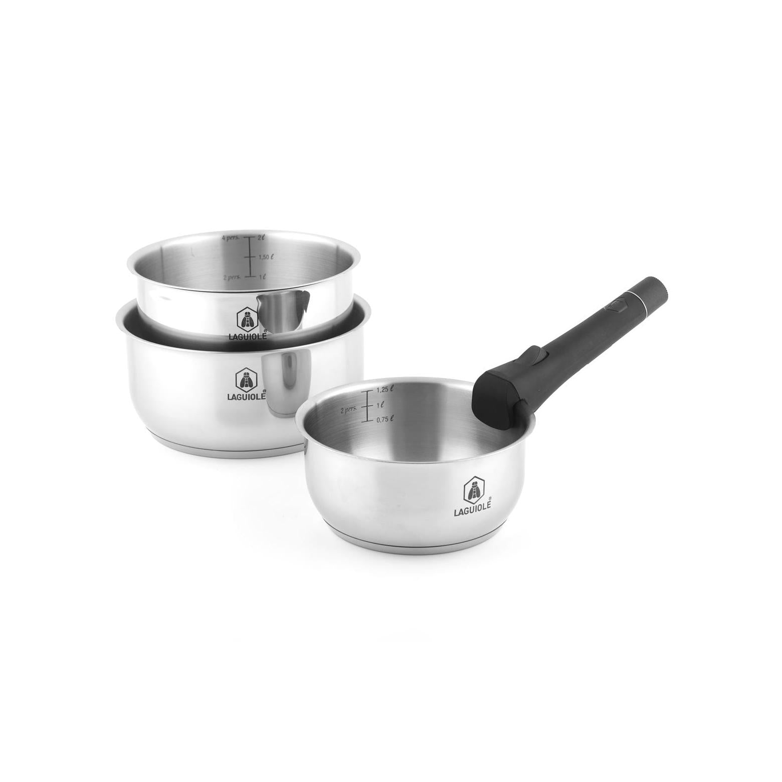 Réactif - Lot De 3 Casseroles Amovibles - Inox - Argent