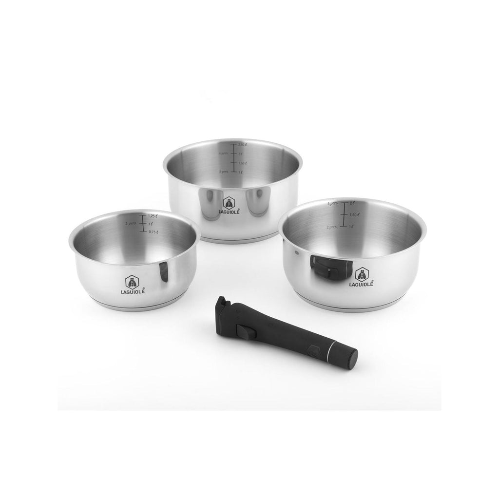 Réactif - Lot De 3 Casseroles Amovibles - Inox - Argent