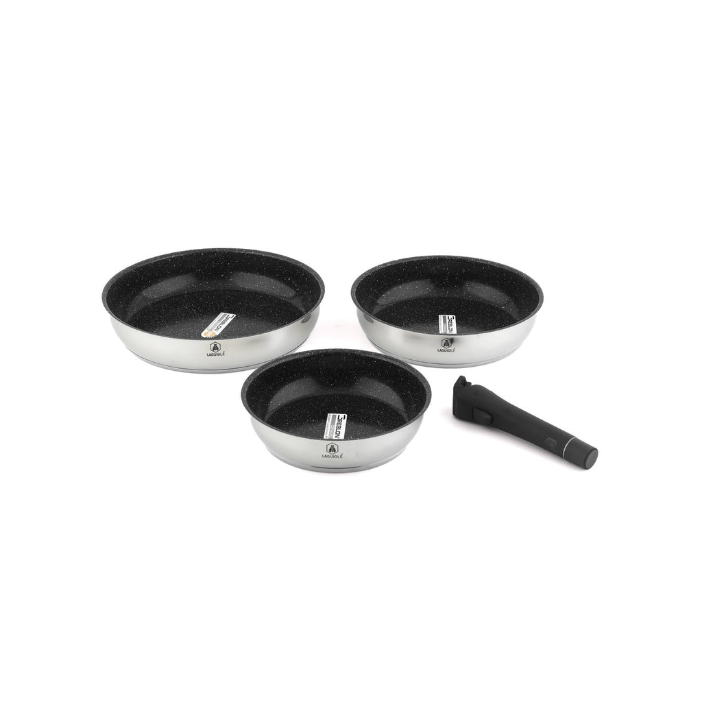Réactif - Set of 3 Removable Non-Stick Frying Pans - Stainless Steel - Silver