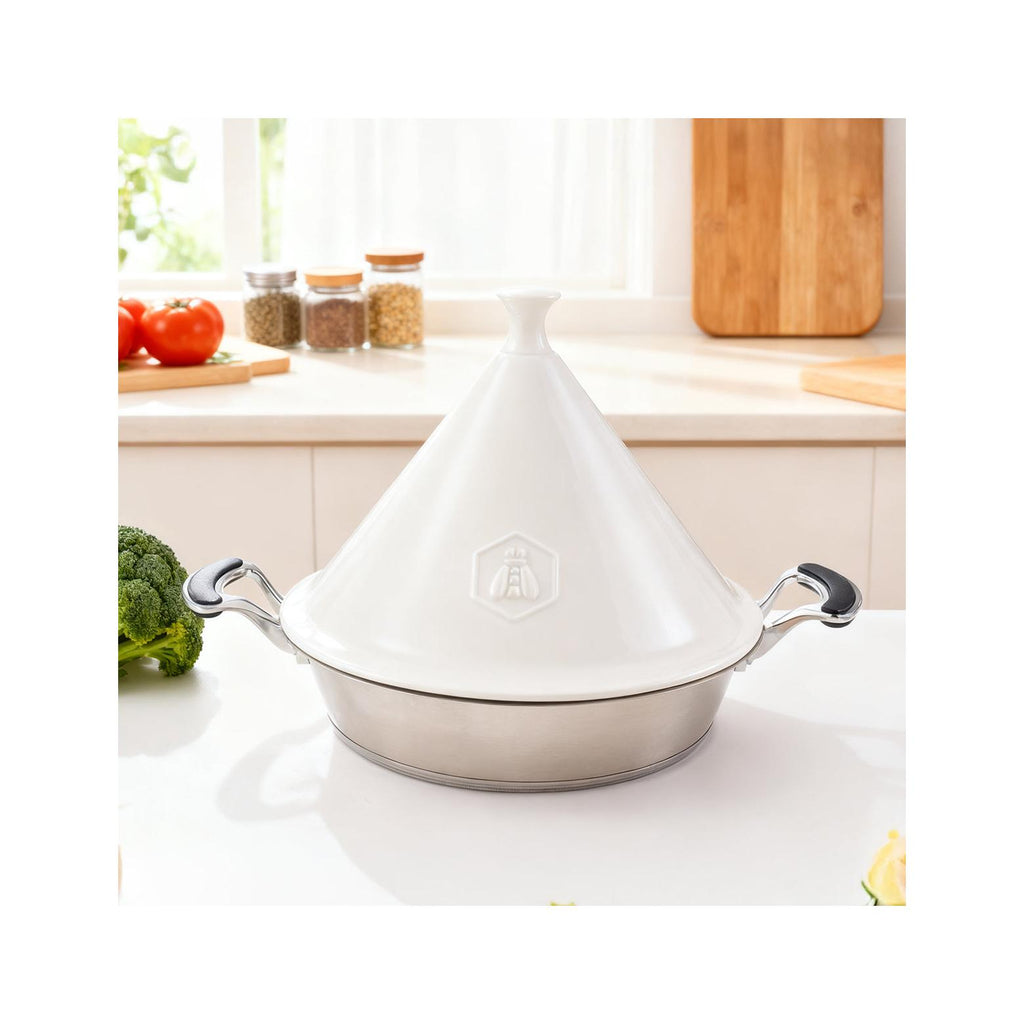 Tajine Avec Couvercle Céramique - Inox - Blanc