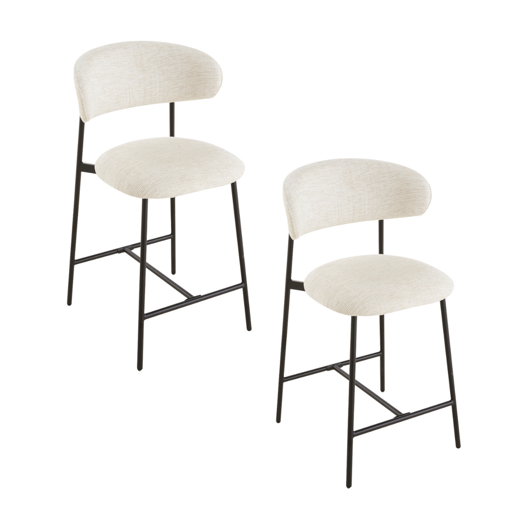 Draco - Lot De 2 Tabourets - Tissu Chiné & Métal