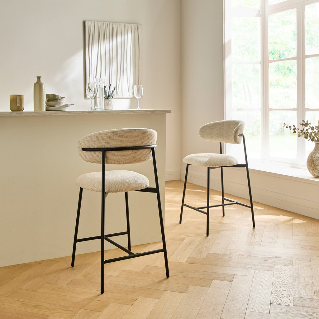 Draco - Lot De 2 Tabourets - Tissu Chiné & Métal