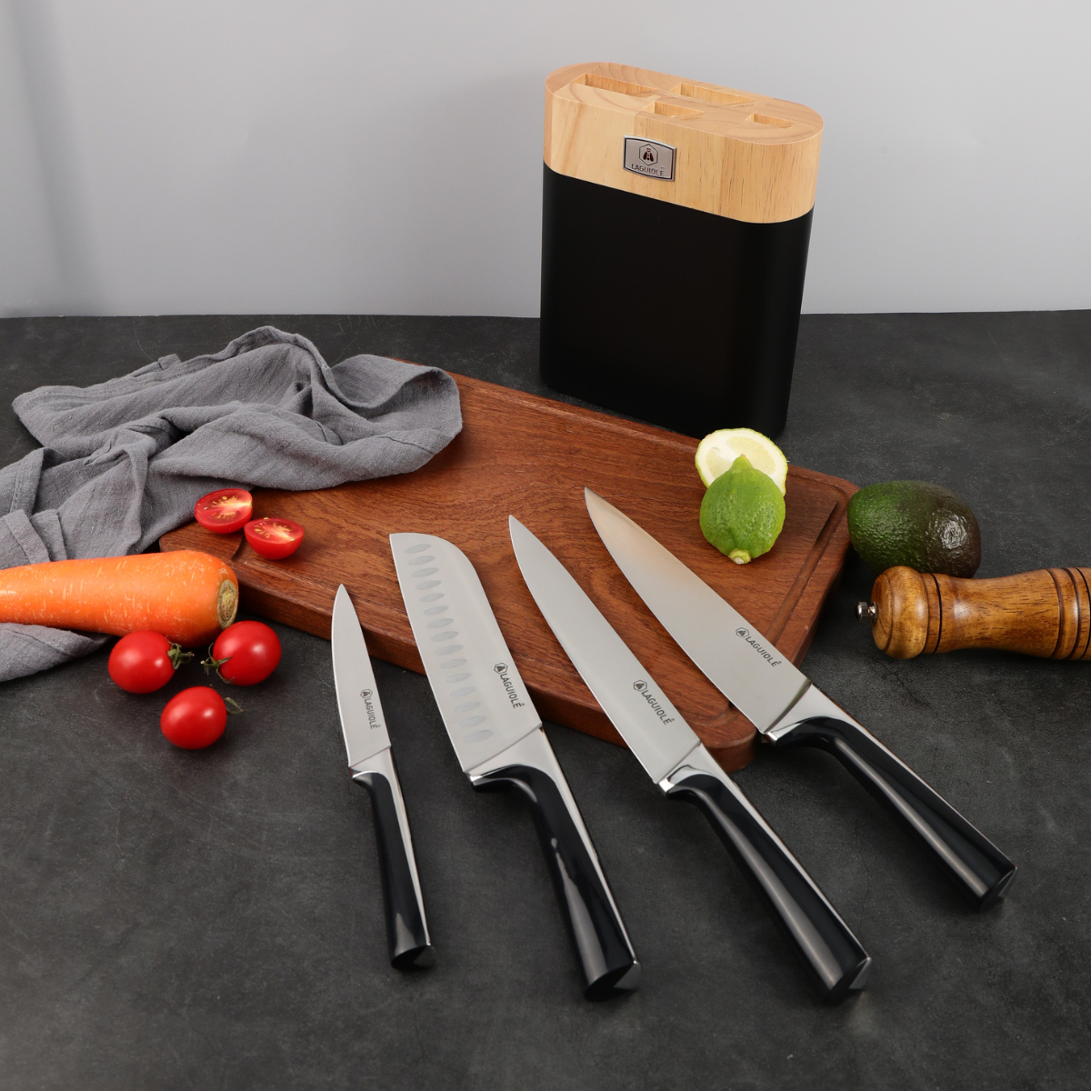 ScintiBois - Bloc + 4 Couteaux - Acier - Noir