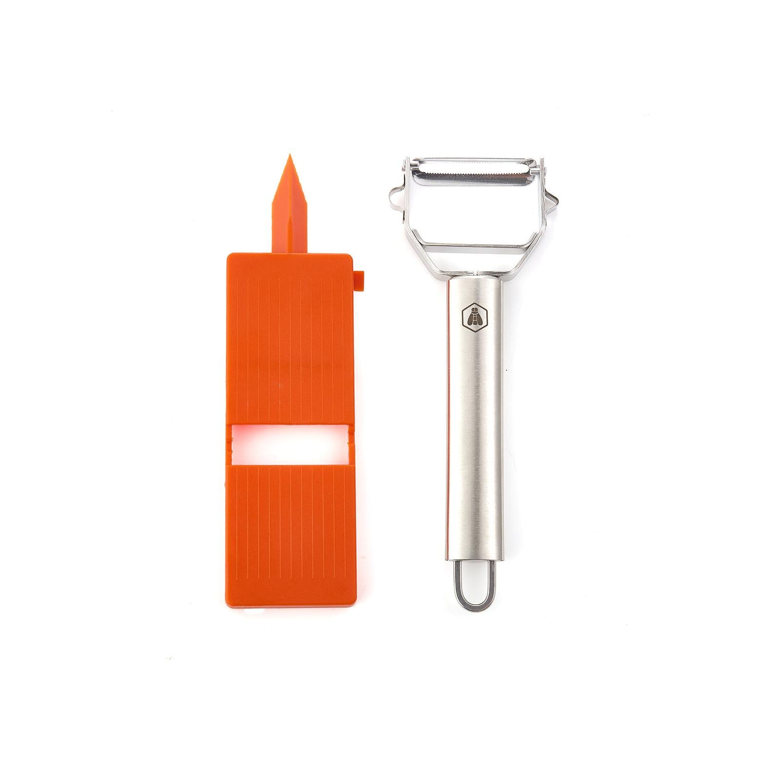 Set 2 Piezas Pelador De Verduras + Mini Rallador - Naranja / Plata