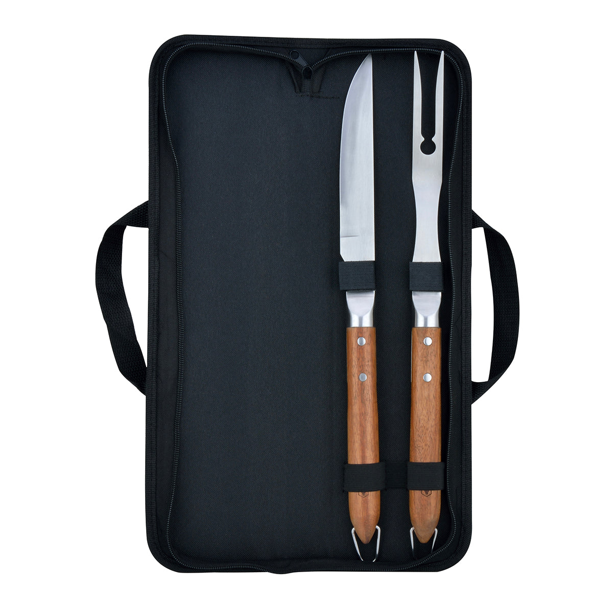 Sève - Set de 2 utensilios para barbacoa cuchillo + tenedor - Acero y madera de acacia - Plata / Madera