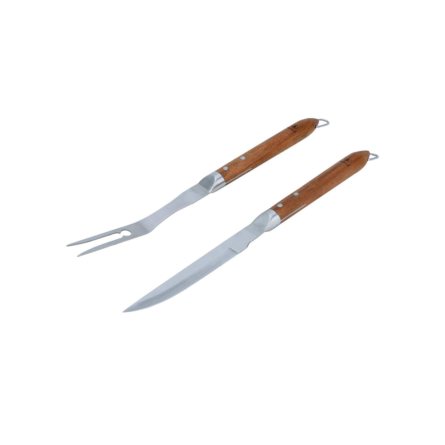 Sève - Set 2 Ustensiles Barbecue Couteau + Fourchette - Acier Et Bois D'Acacia - Argenté / Bois