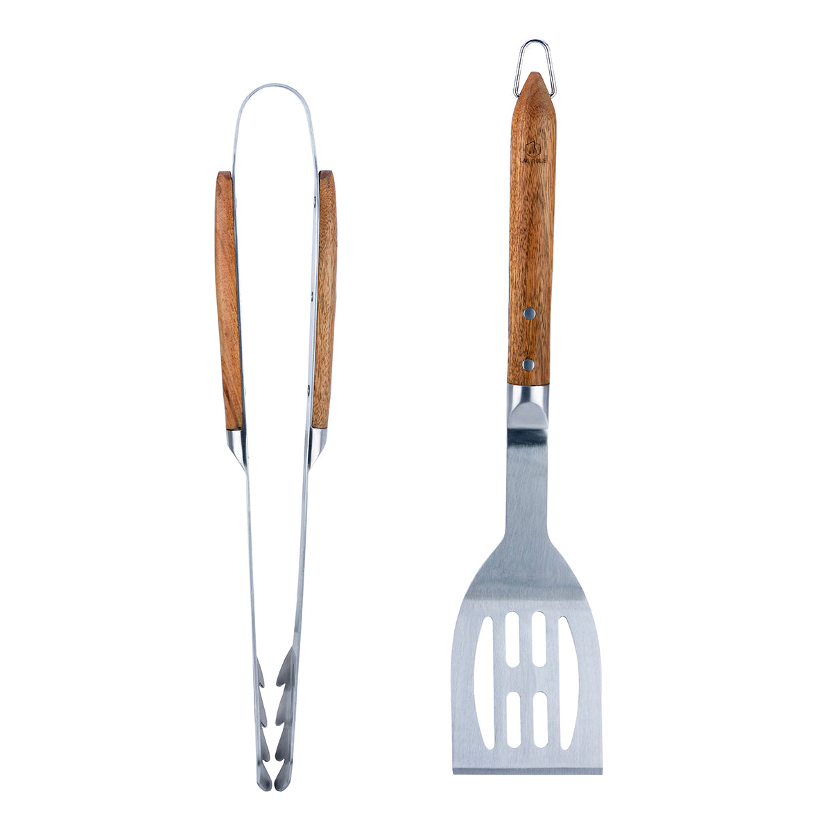 Sève - Set 2 Ustensiles Barbecue Spatule + Pince - Acier Et Bois D'Acacia - Argenté / Bois