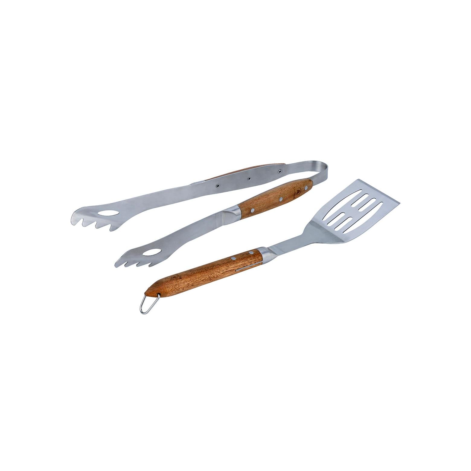 Sève - Set 2 Ustensiles Barbecue Spatule + Pince - Acier Et Bois D'Acacia - Argenté / Bois