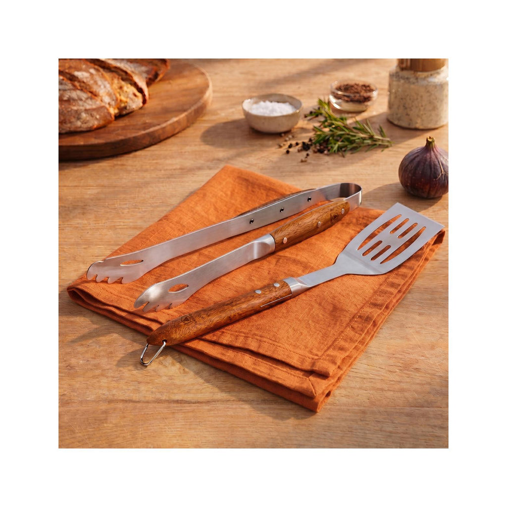 Sève - Set 2 Ustensiles Barbecue Spatule + Pince - Acier Et Bois D'Acacia - Argenté / Bois