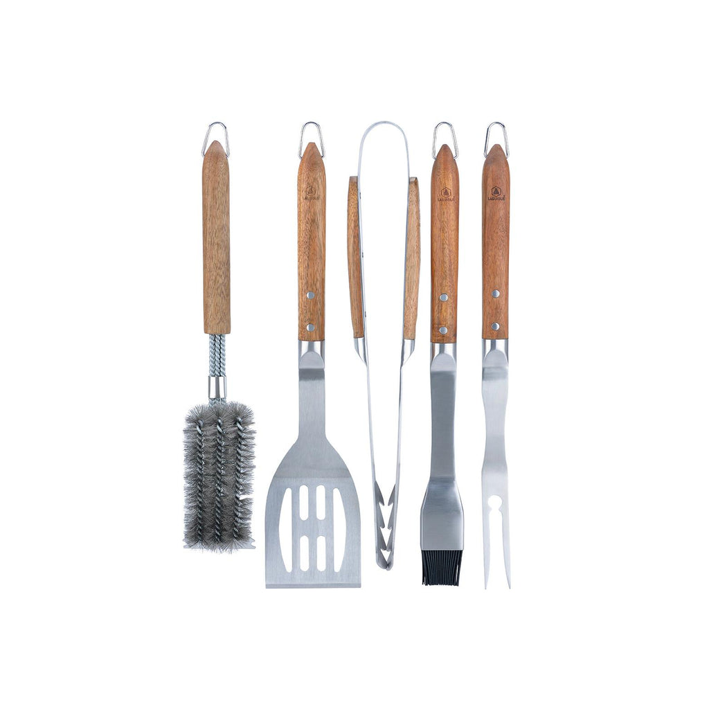 Sève - Set 5 Ustensiles Barbecue - Acier Et Bois D'Acacia - Argenté / Bois
