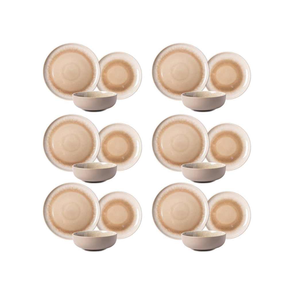 Iris Taupe - 18 Piece Dinner Service - Reactive Stoneware - Taupe