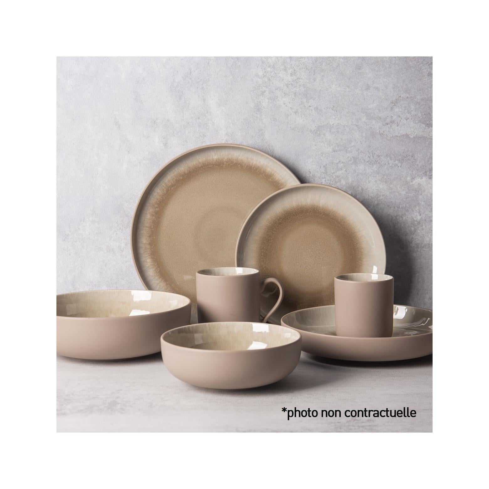 Iris Taupe - 18 Piece Dinner Service - Reactive Stoneware - Taupe