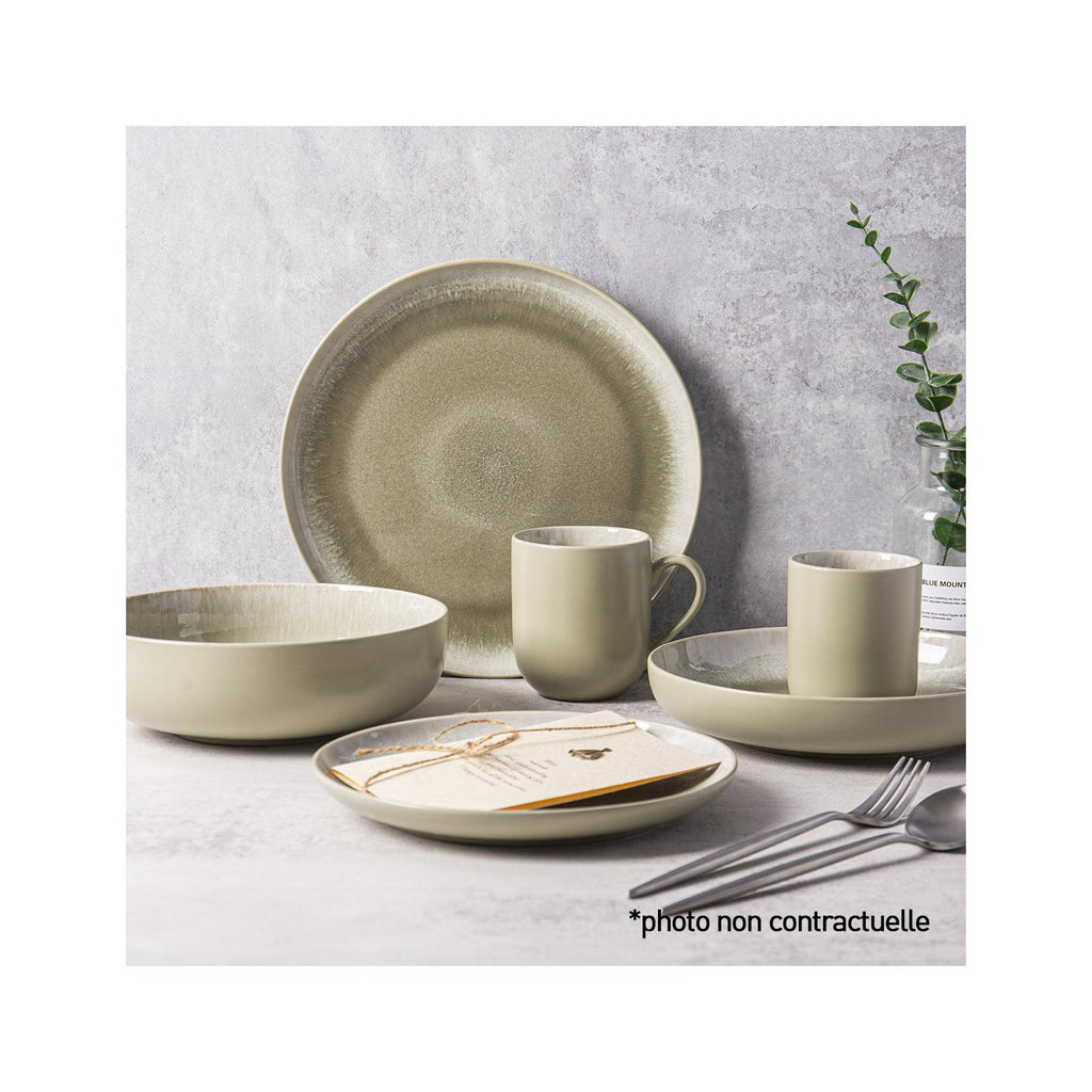 Iris Vert - 12 Piece Table Service - Reactive Stoneware - Green