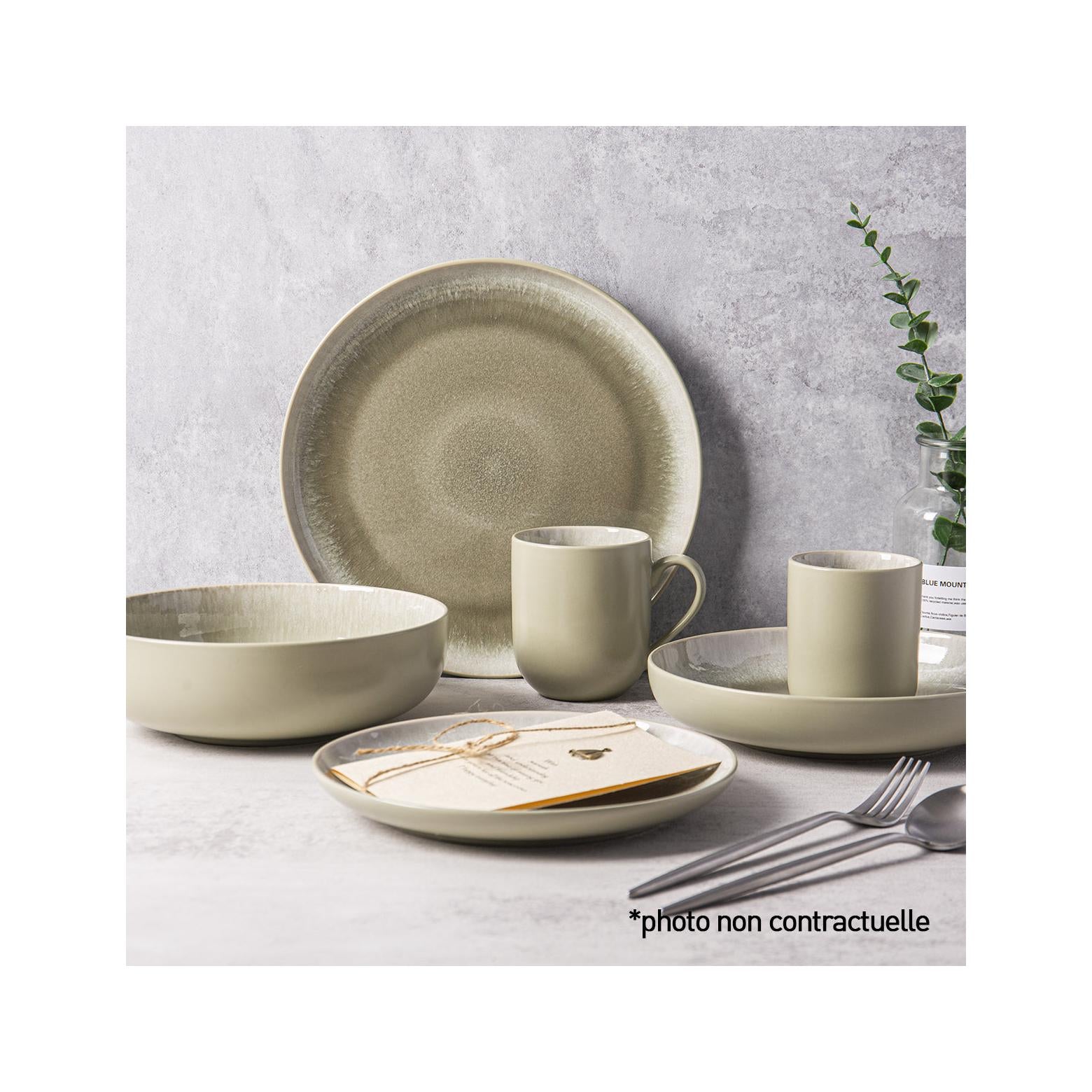 Iris Vert - 12 Piece Table Service - Reactive Stoneware - Green