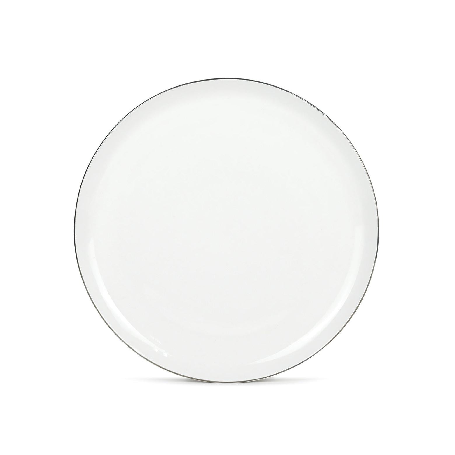 Sélène - Lot De 6 Assiettes Plates - Porcelaine - Blanc Liseré Argenté
