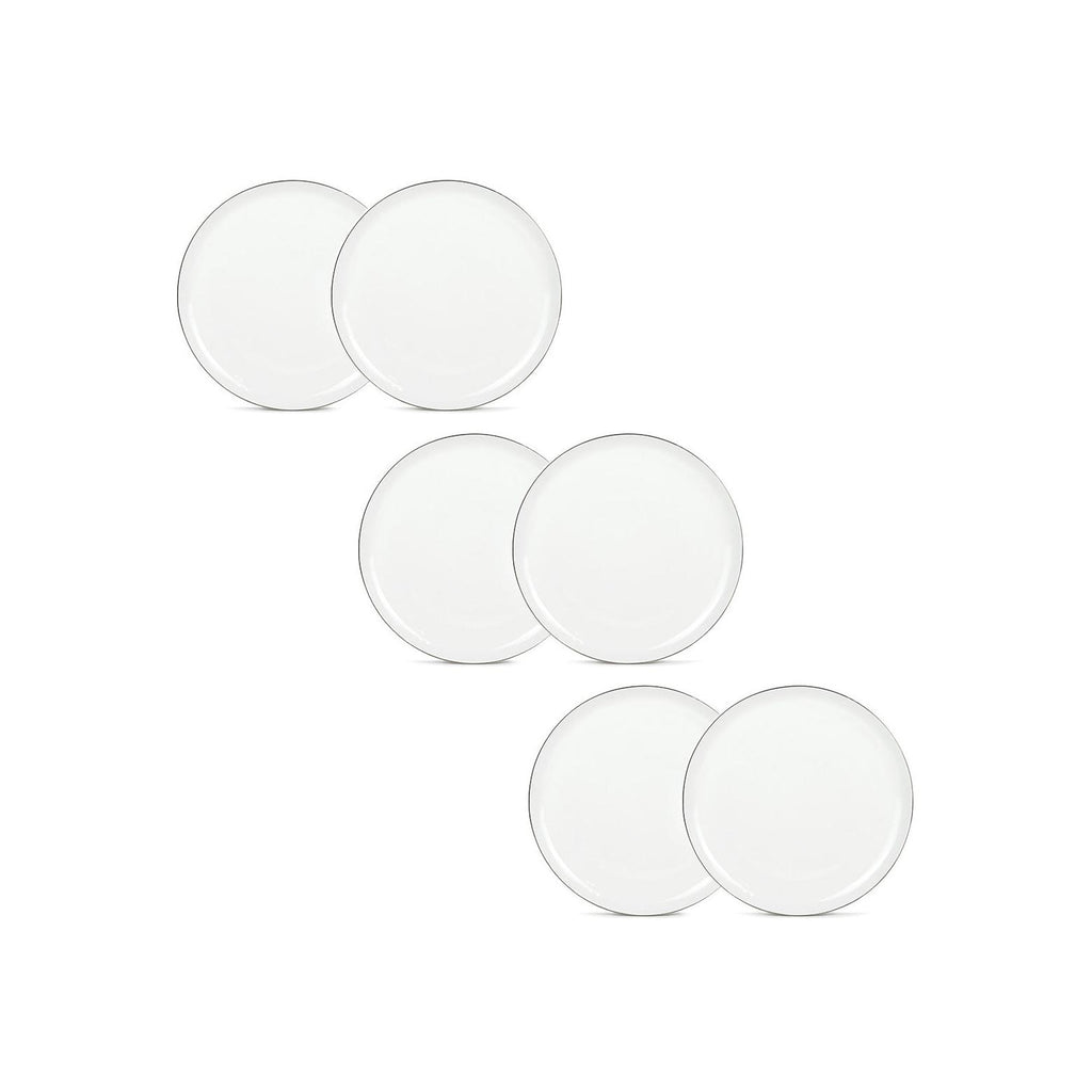 Sélène - Lot De 6 Assiettes Plates - Porcelaine - Blanc Liseré Argenté