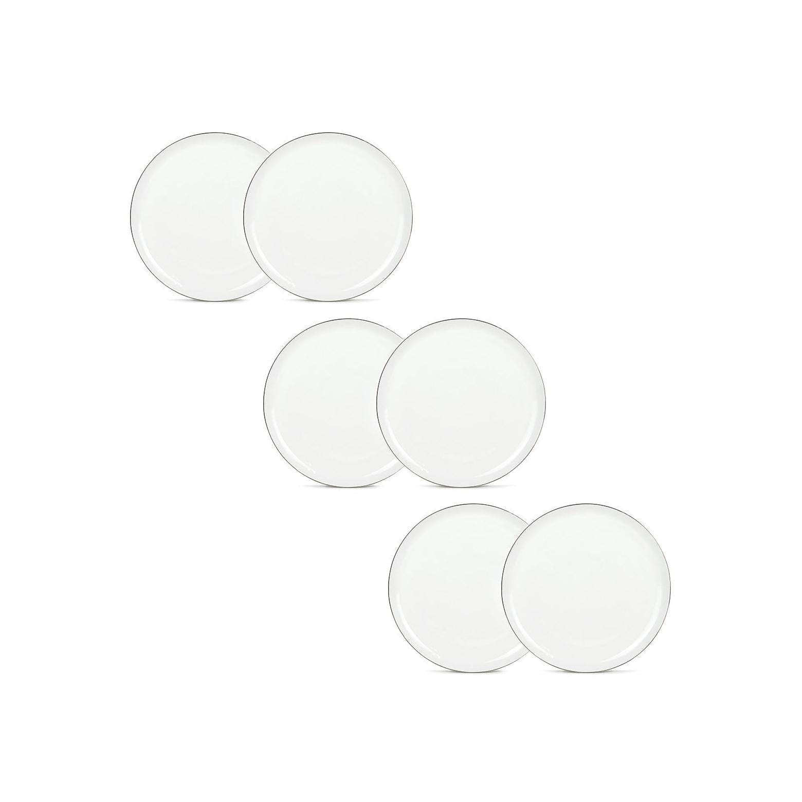 Sélène - Lot De 6 Assiettes Plates - Porcelaine - Blanc Liseré Argenté