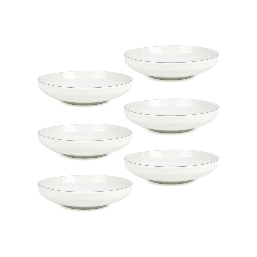 Sélène - Lot De 6 Assiettes Creuses - Porcelaine - Blanc Liseré Argenté