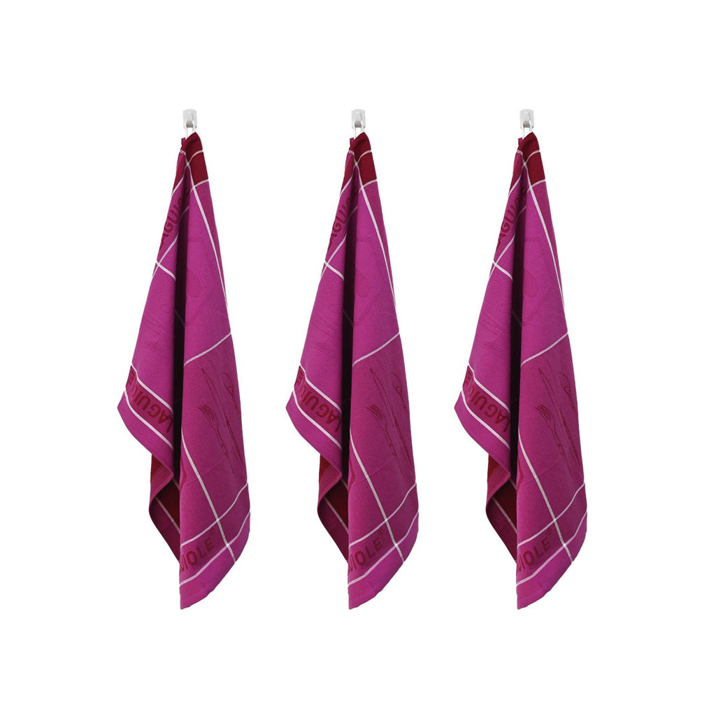 Tartan - Lot De 3 Torchons Jacquard - Coton - Mauve