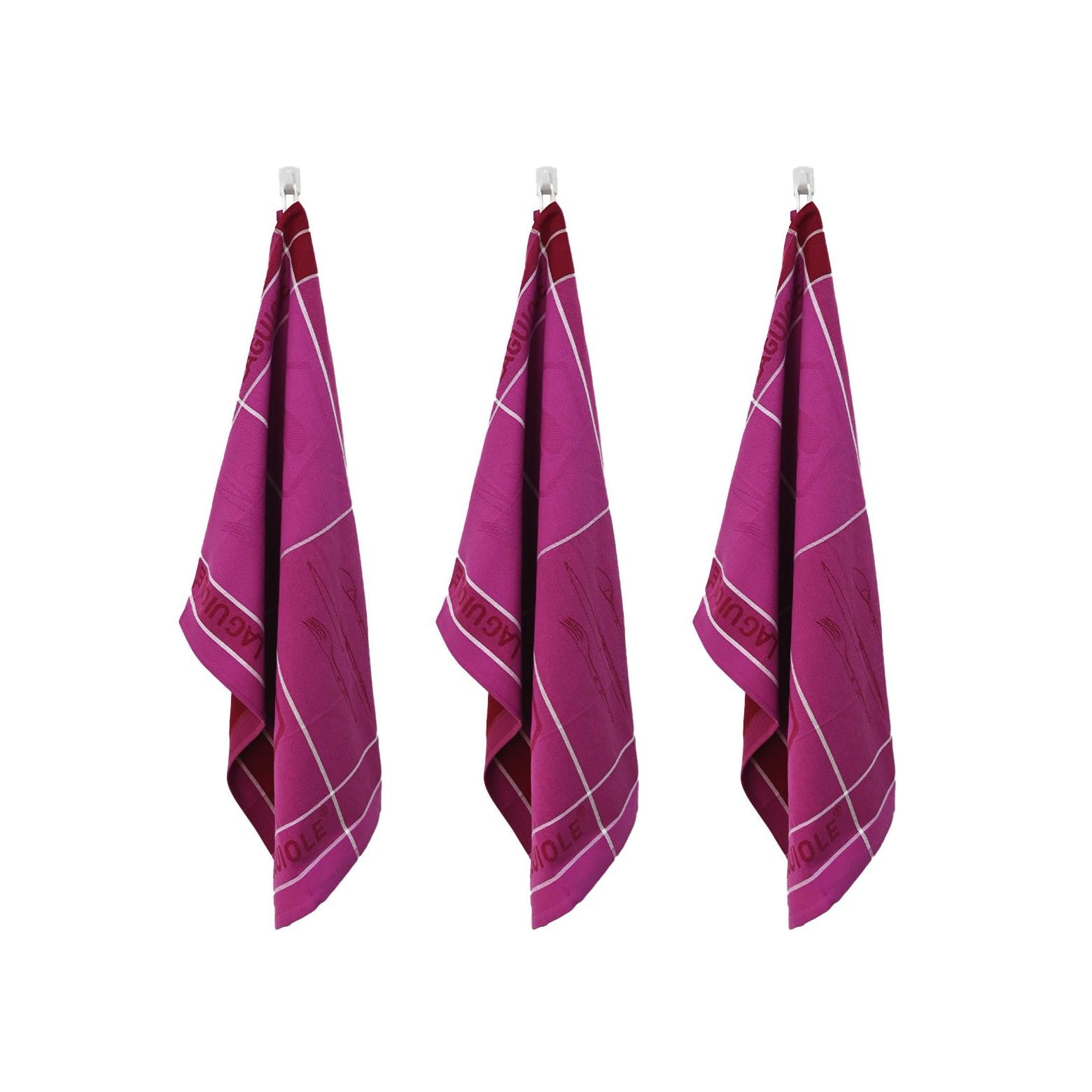 Tartan - Lot De 3 Torchons Jacquard - Coton - Mauve