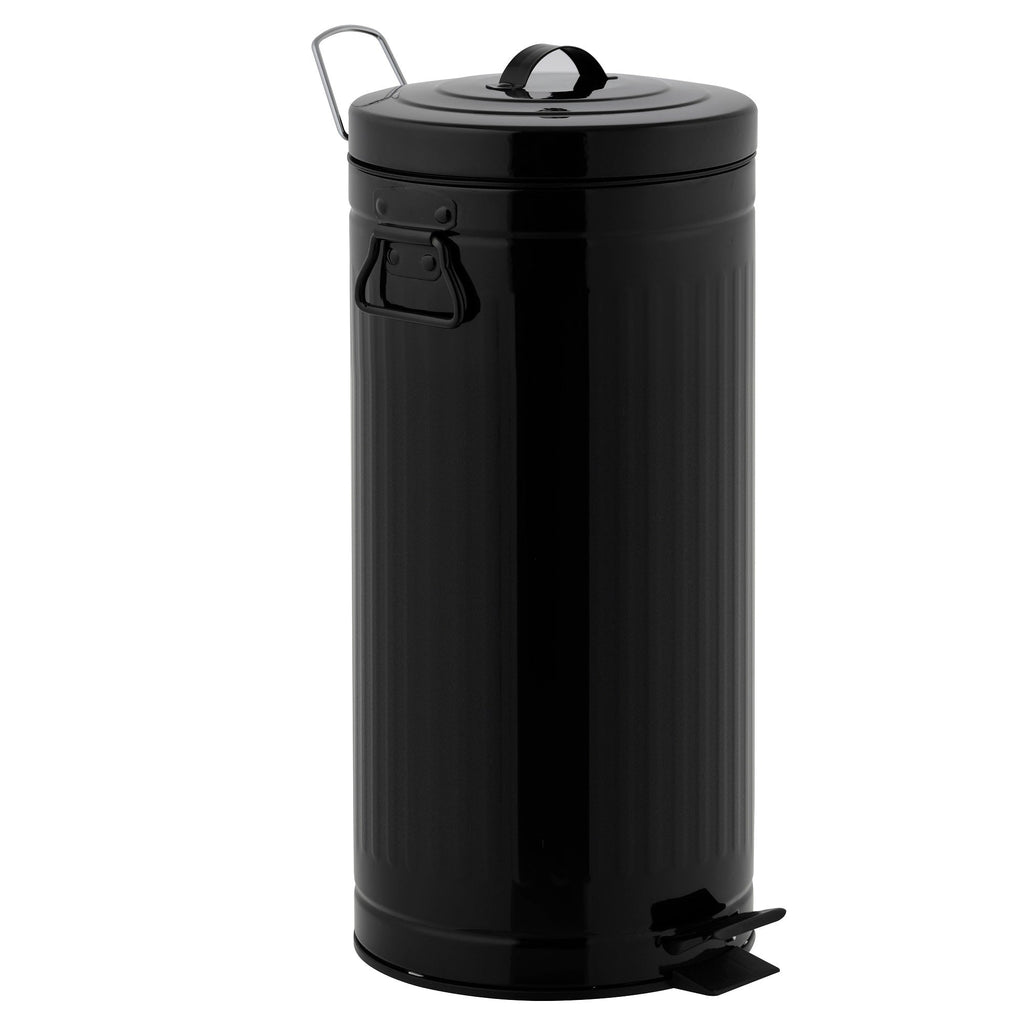 30L Vintage BROOKLYN Black kitchen pedal bin in stainless steel with bucket - REDDECO.com