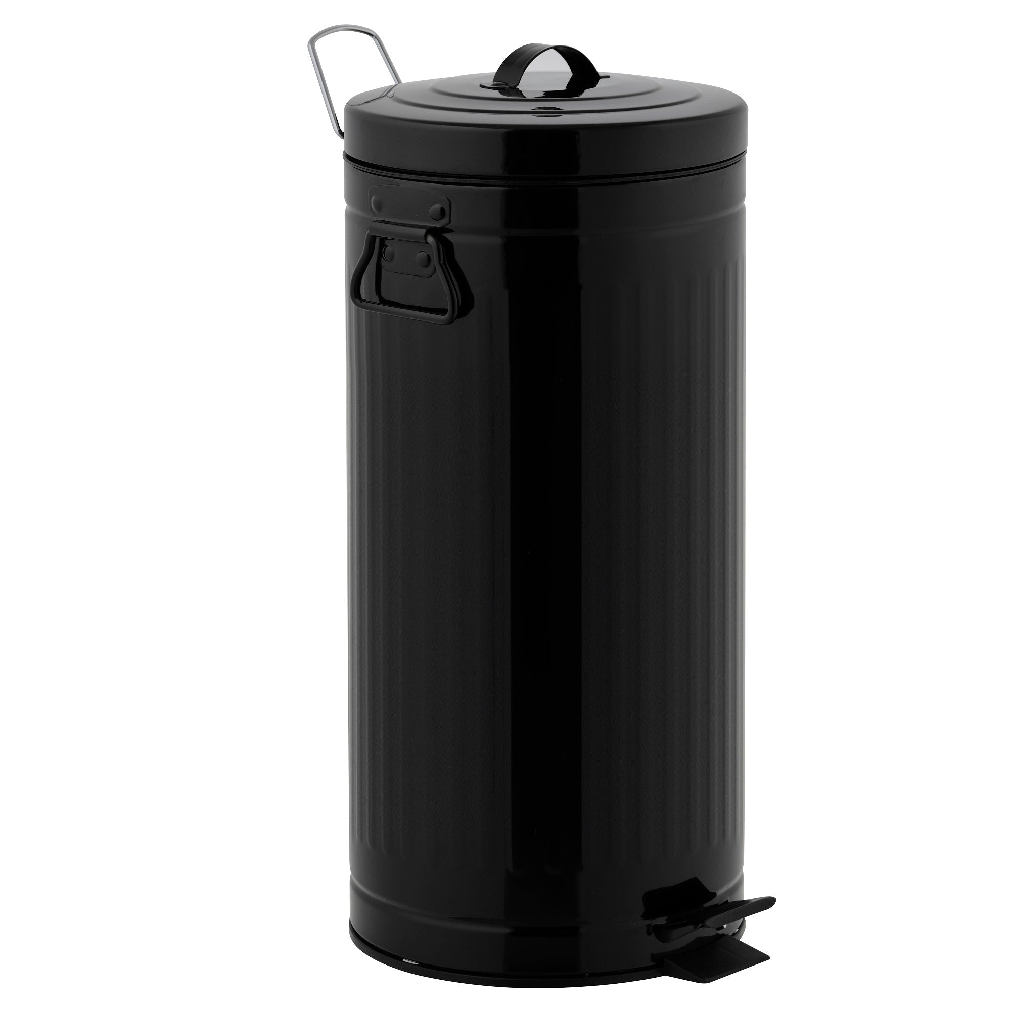 30L Vintage BROOKLYN Black kitchen pedal bin in stainless steel with bucket - REDDECO.com