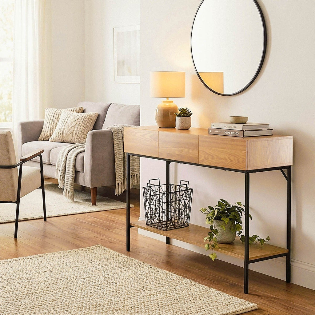 Tessa - Console 3 Tiroirs - Bois & Metal