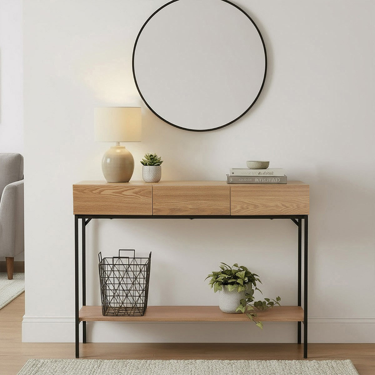 Tessa - Console 3 Tiroirs - Bois & Metal