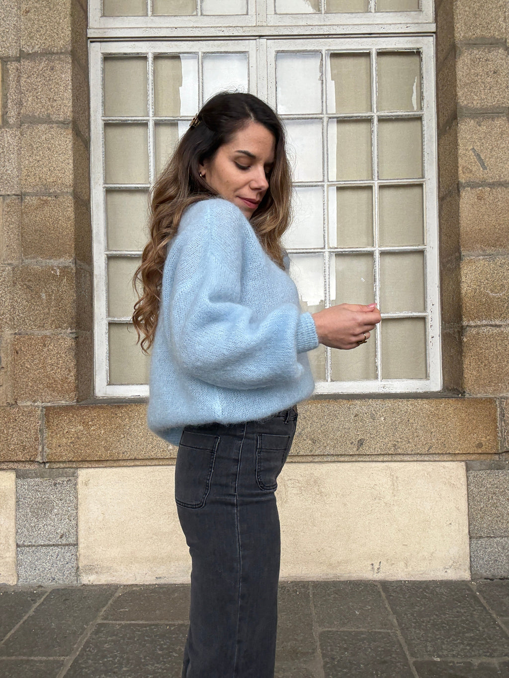 Gaia Ice Blue Mohair and Wool Knitwear