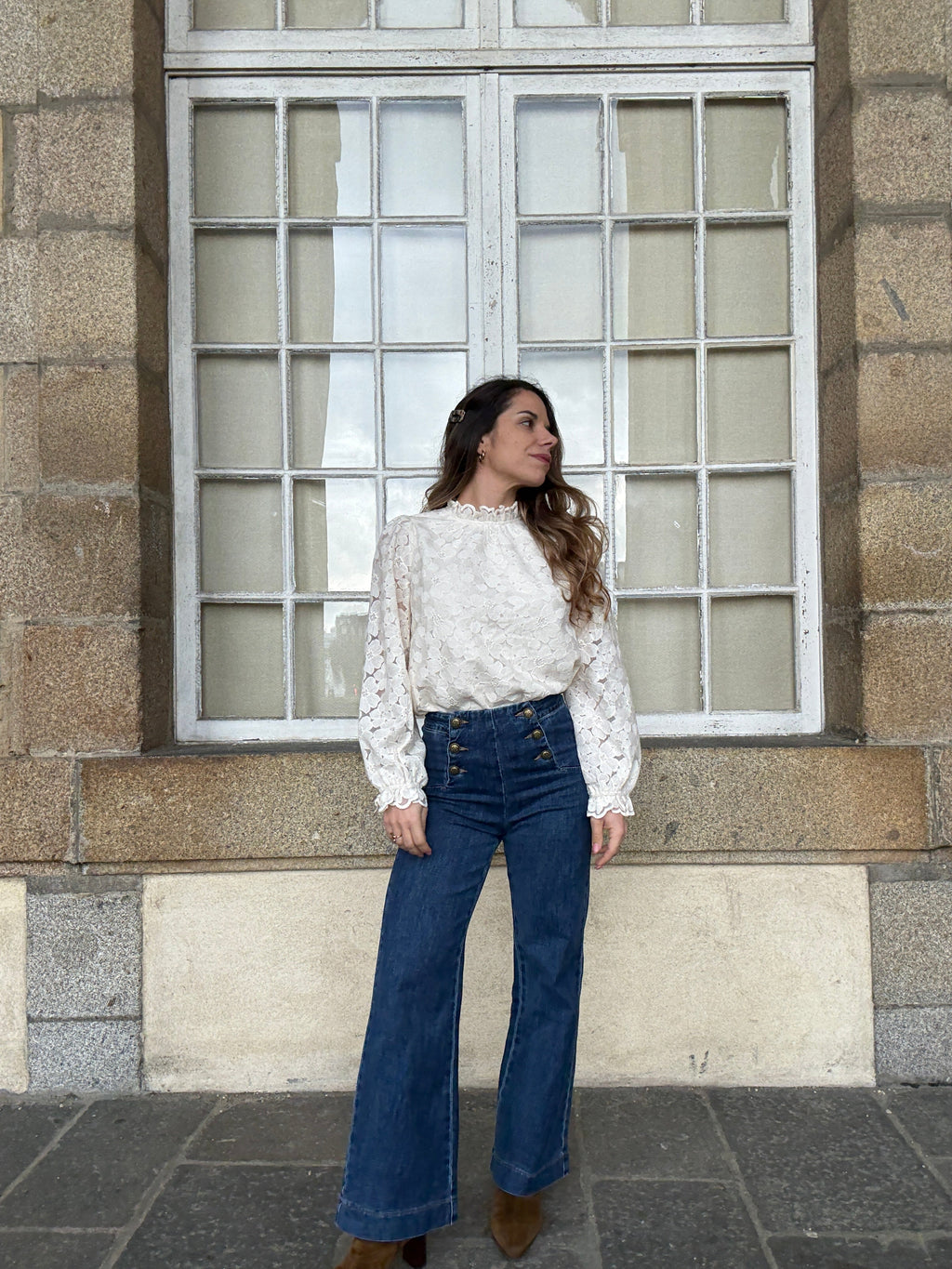 Blouse En Dentelle Écrue Alma