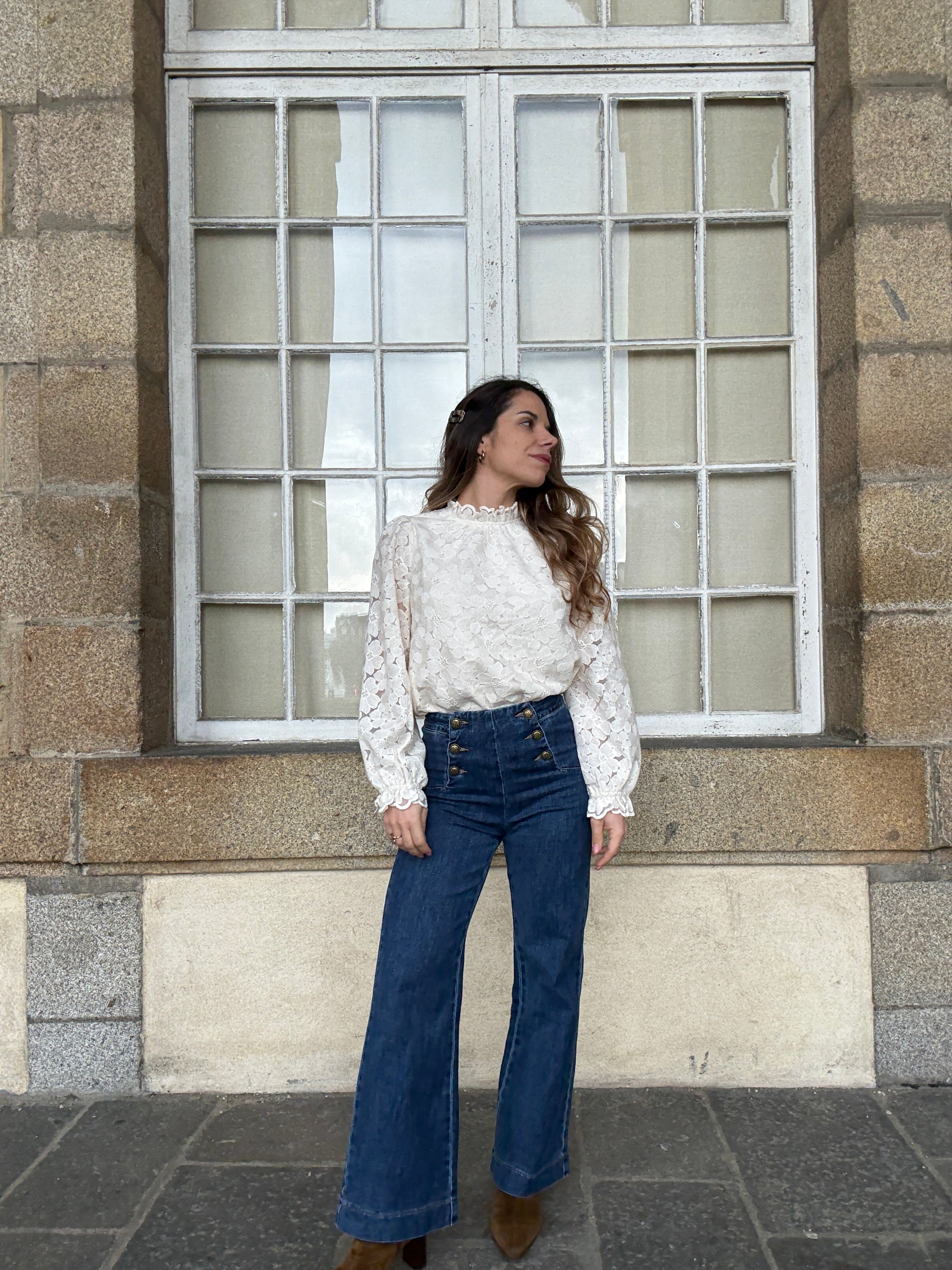 Blouse En Dentelle Écrue Alma