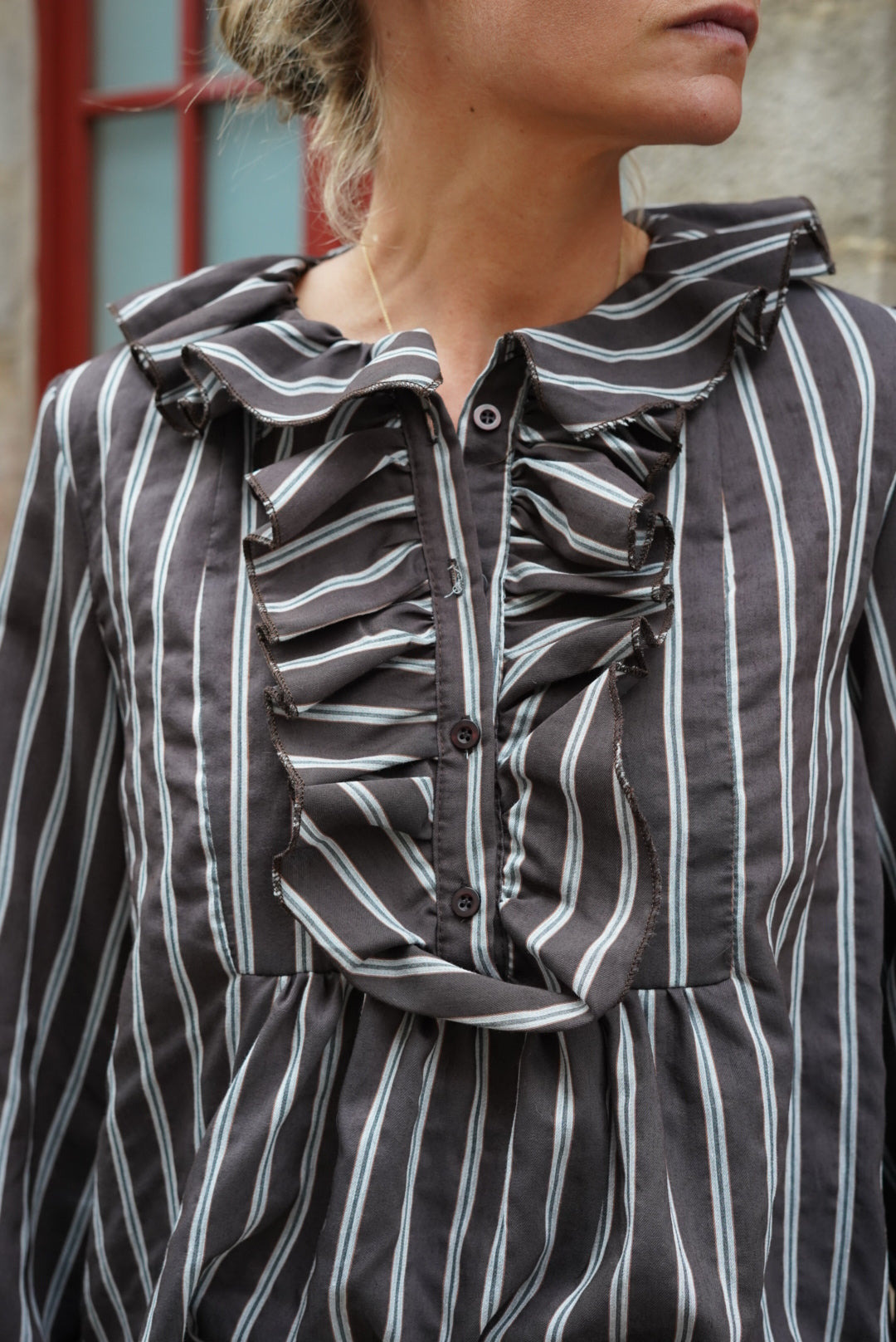 Olympe Blouse Chocolate Stripe