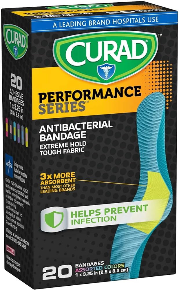 Curad Performance Series Extreme Hold Antibacterial Extra Long Bandages for Infection Prevention 20Ea