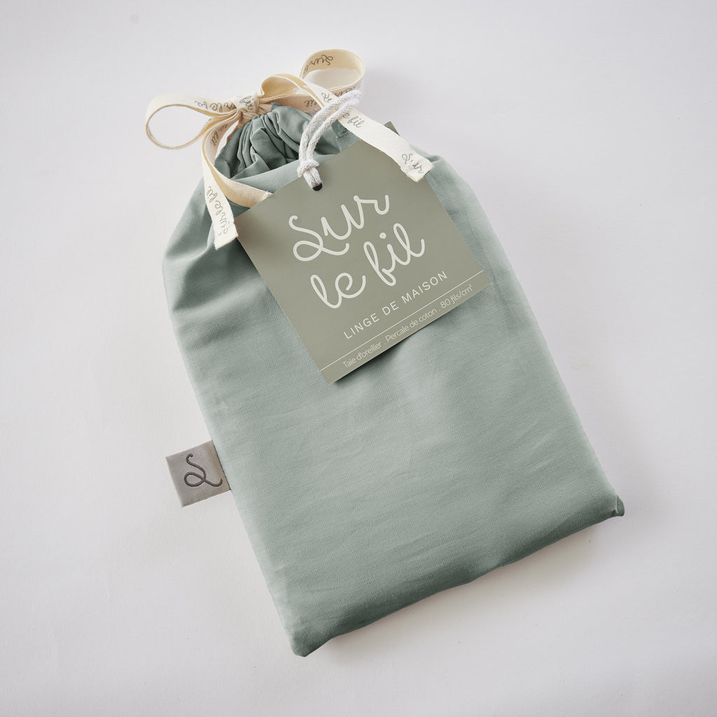 Bally - Taie D'Oreiller Percale Unie - 100% Coton - Céladon