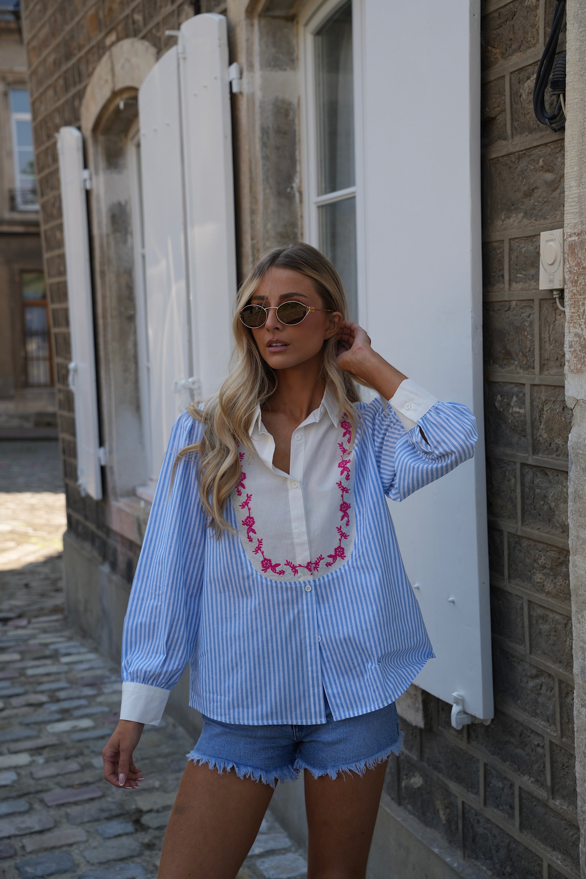 Valeria Embroidered Shirt - Blue