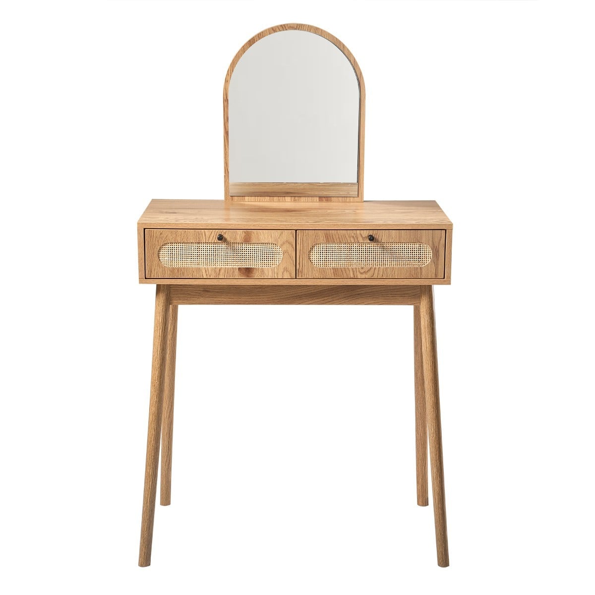 Alia - Coiffeuse Avec Miroir Et 2 Tiroirs Façades Rotin - Bois Clair