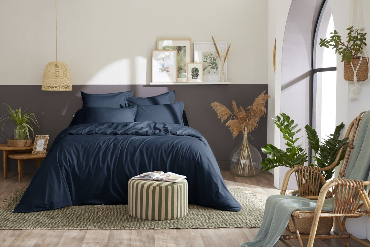 Bally - Housse De Couette Percale Unie - 100% Coton - Bleu Nuit